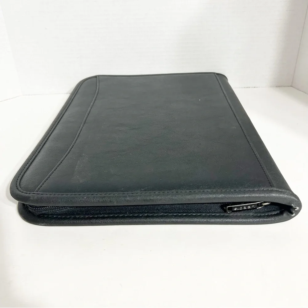 Leeds Black Faux Leather Zip Around Organizer Portfolio Document Keeper Pockets